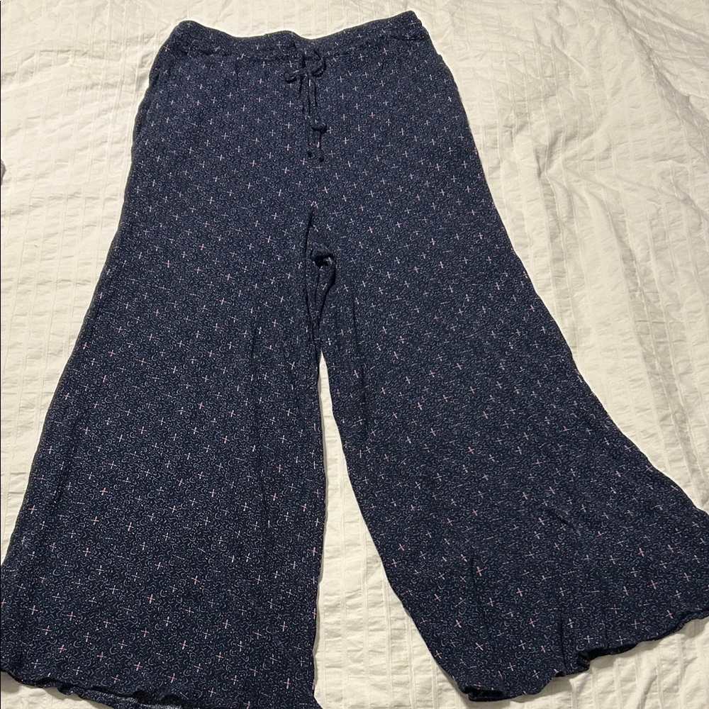 Navy Wide-Leg Pants with Pink Accents